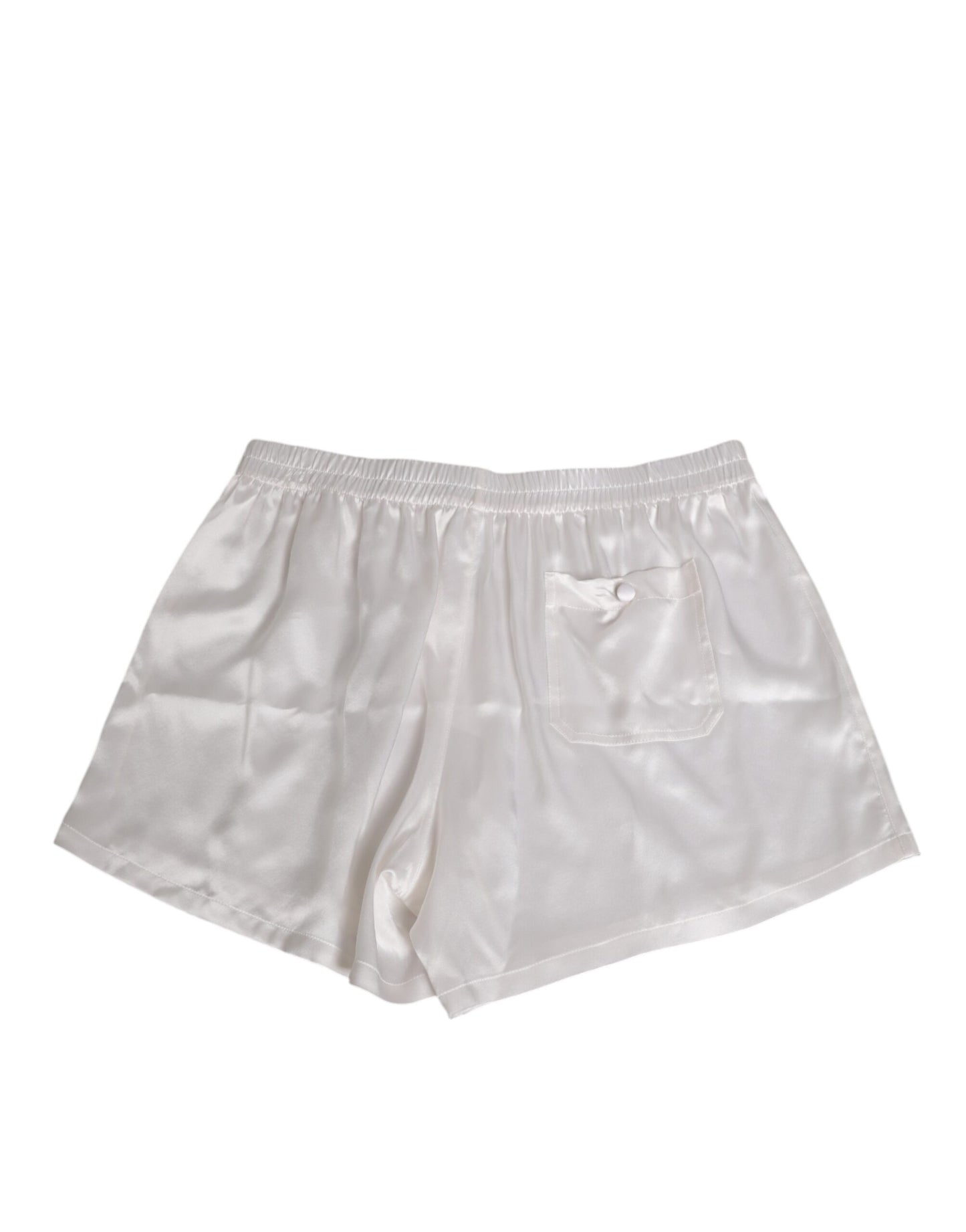 White Silk Satin Elastic Men Boxer Short Swimwear-Dolce & Gabbana-LabelTerrace.com