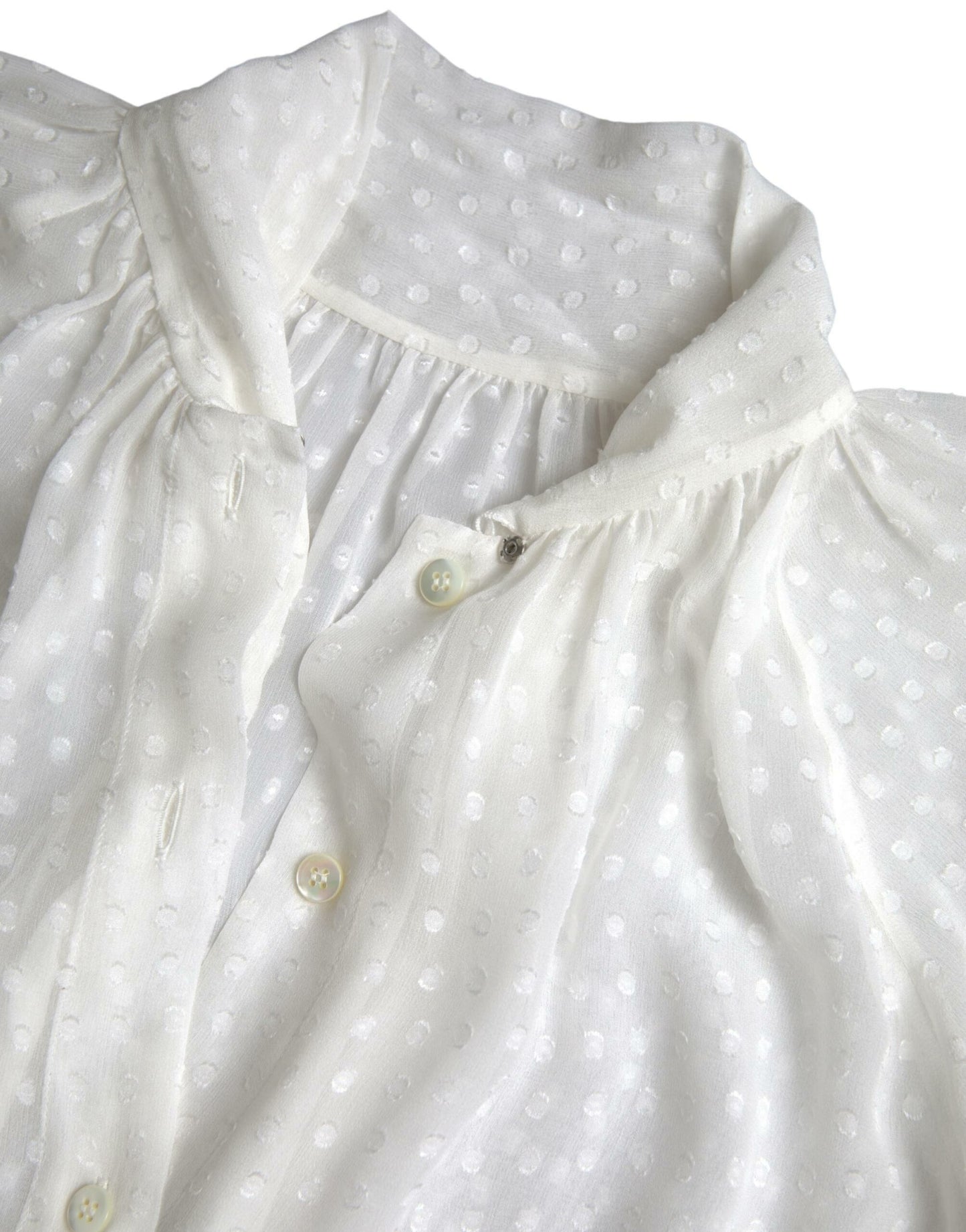 White Silk Sheer Tied Neck Polka Dots Blouse-Dolce & Gabbana-LabelTerrace.com