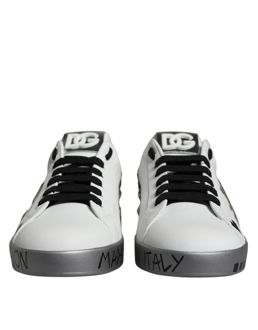 White Silver Crystal Logo Portofino Sneakers Shoes-Dolce & Gabbana-LabelTerrace.com