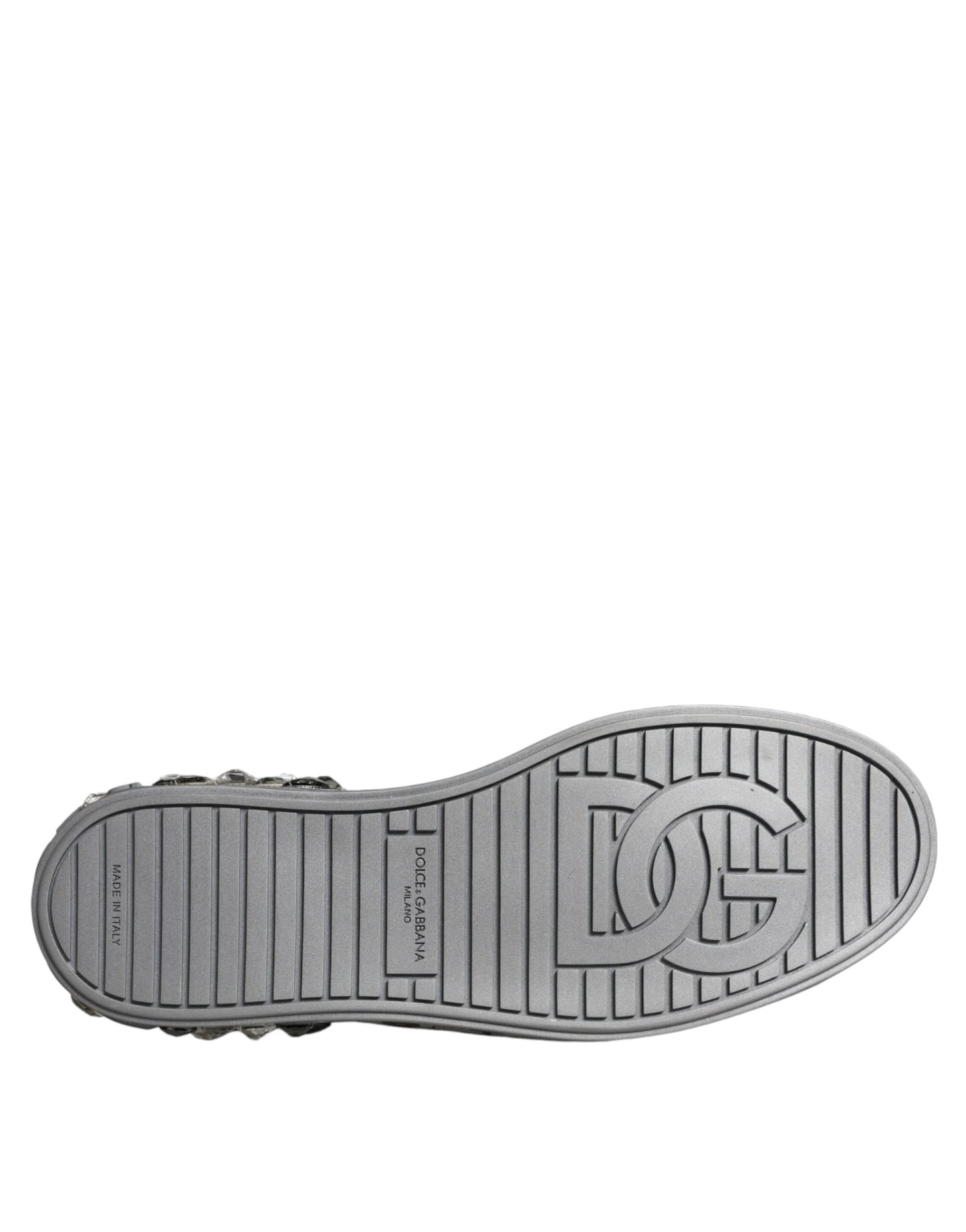 White Silver Crystal Logo Portofino Sneakers Shoes-Dolce & Gabbana-LabelTerrace.com