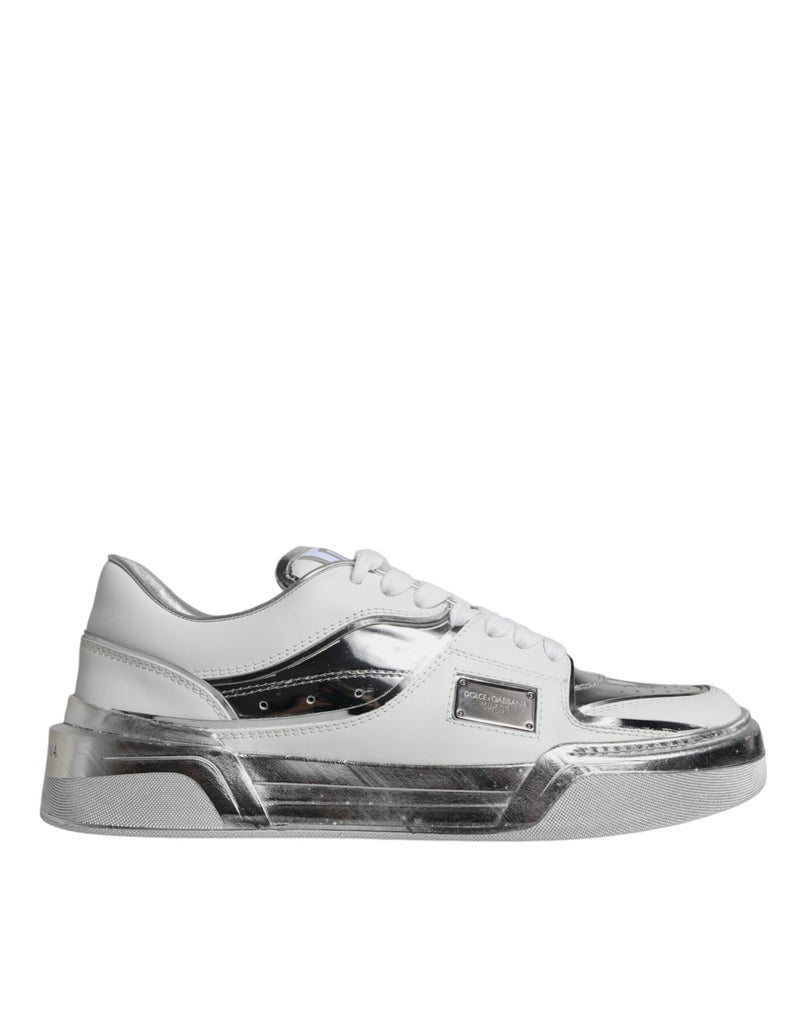White Silver Leather Low Top Sneakers Shoes-Dolce & Gabbana-LabelTerrace.com