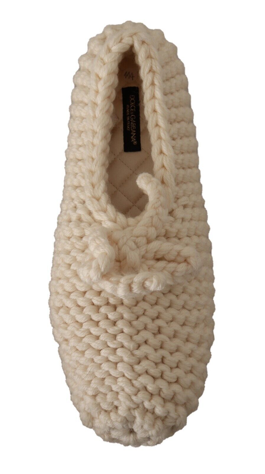 حذاء باليرينا مسطح أبيض سهل الارتداء مصنوع من الصوف المحبوك