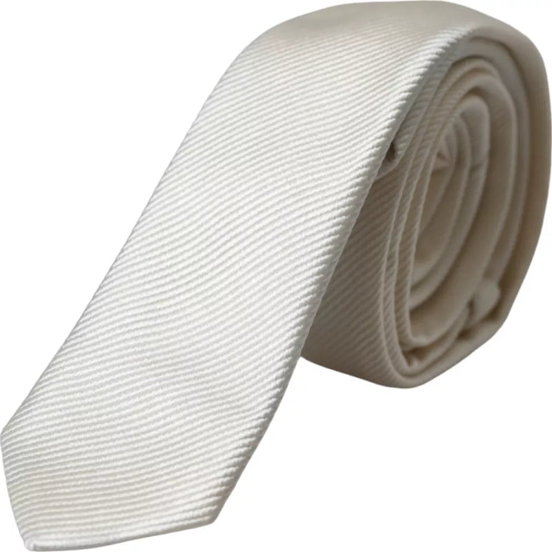 White Solid 100% Silk Adjustable Tie-Dolce & Gabbana-LabelTerrace.com