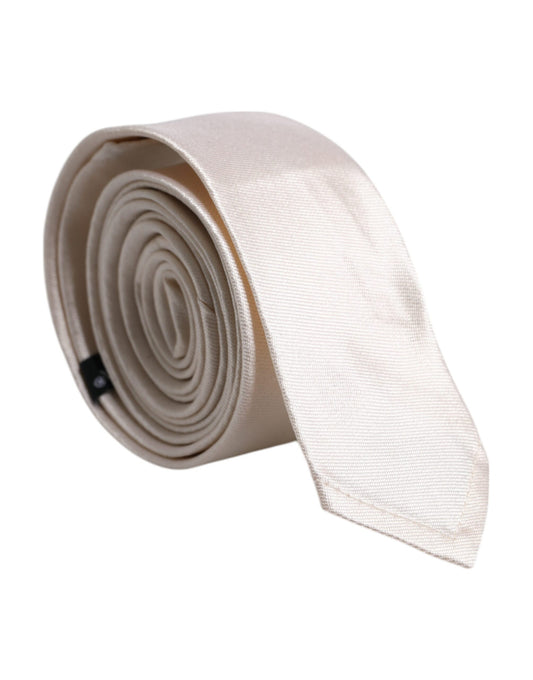 White Solid Silk Adjustable Necktie Tie-Dolce & Gabbana-LabelTerrace.com