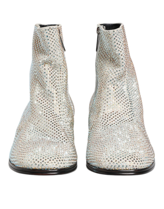 White Strass DG Logo Heels Ankle Boots Shoes-Dolce & Gabbana-LabelTerrace.com