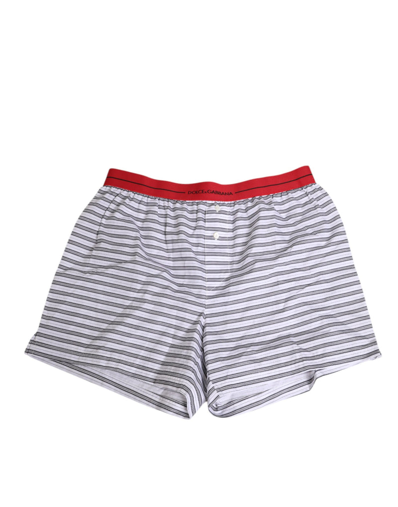White Striped Cotton Red Waistband Shorts Swimwear-Dolce & Gabbana-LabelTerrace.com