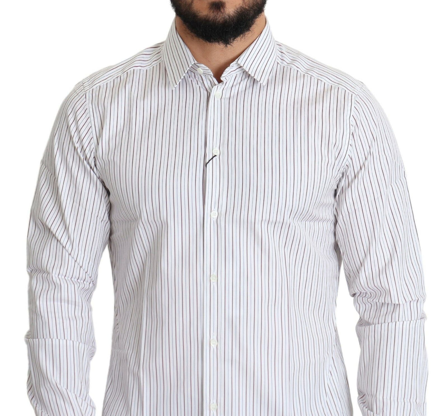 White Striped Formal MARTINI Shirt-Dolce & Gabbana-LabelTerrace.com