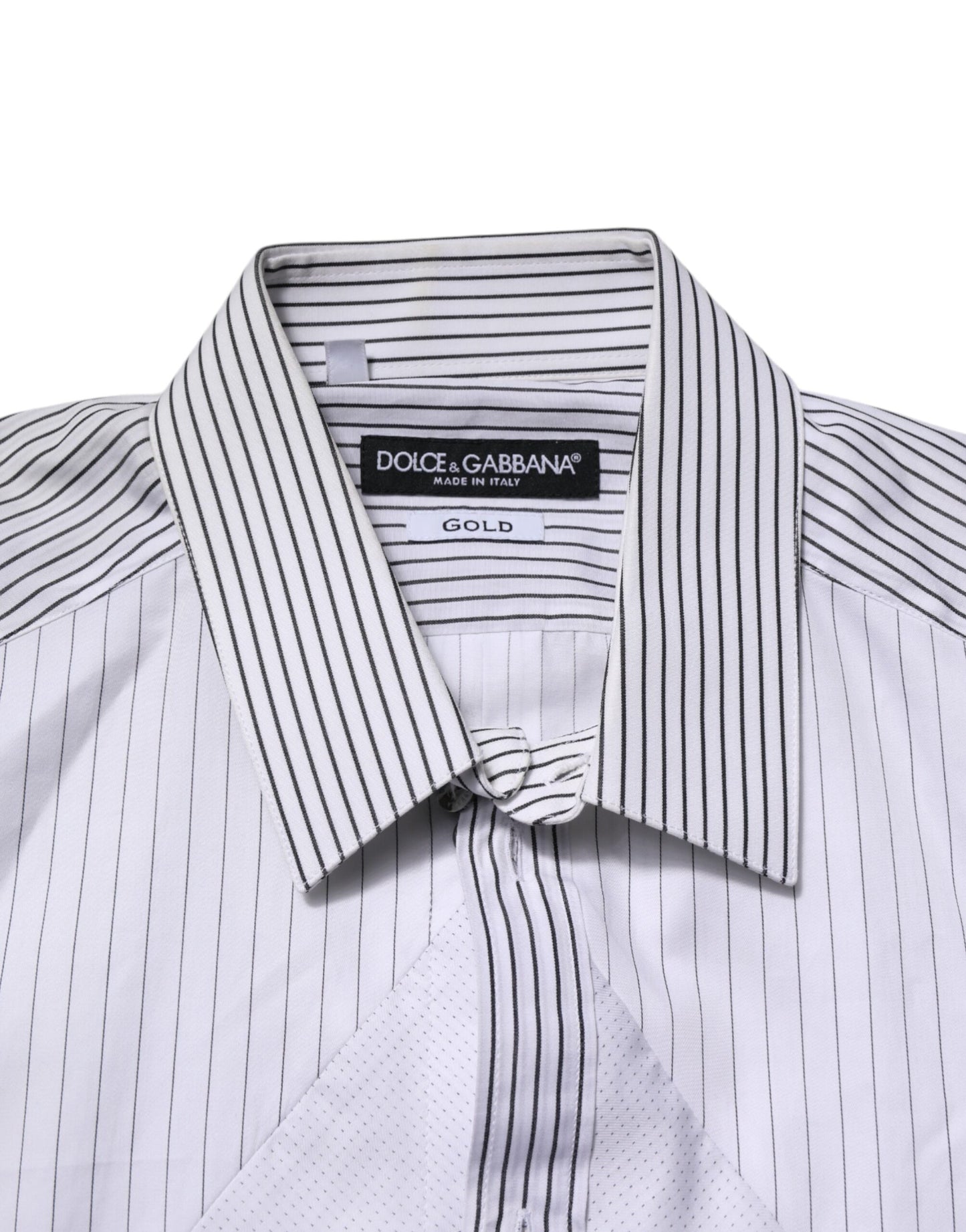 White Striped GOLD Long Sleeves Dress Shirt-Dolce & Gabbana-LabelTerrace.com