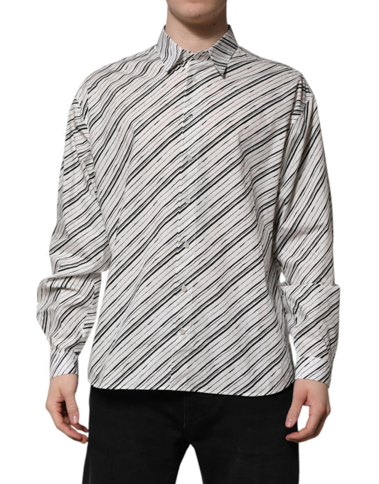 White Striped Long Sleeves Men Formal Shirt-Dolce & Gabbana-LabelTerrace.com