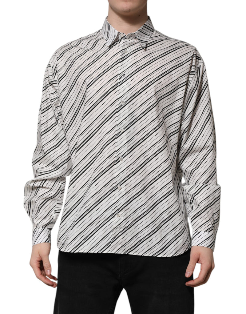 White Striped Long Sleeves Men Formal Shirt-Dolce & Gabbana-LabelTerrace.com