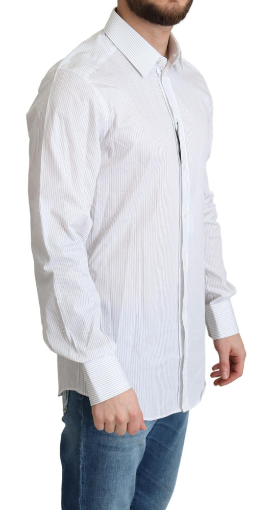 White Stripes Cotton Formal Dress Shirt-Dolce & Gabbana-LabelTerrace.com
