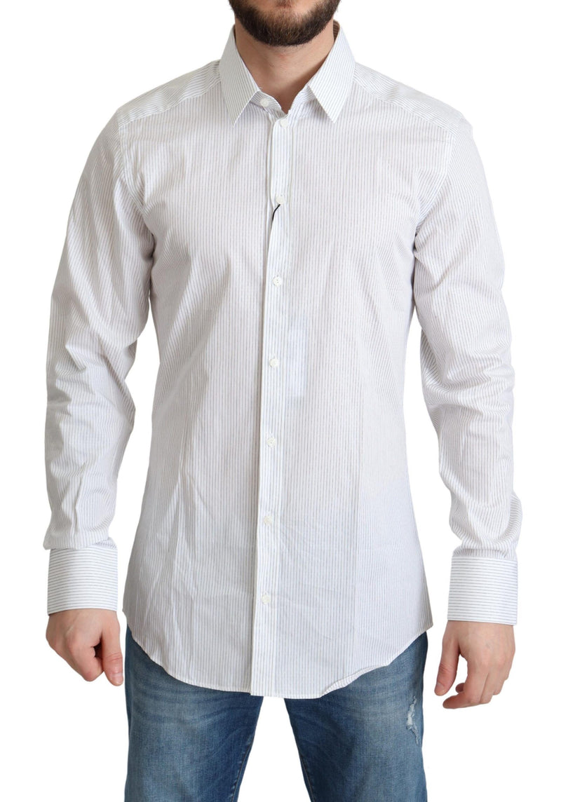 White Stripes Cotton Formal Dress Shirt-Dolce & Gabbana-LabelTerrace.com