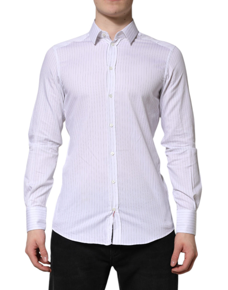 White Stripes Cotton Long Sleeve Formal Shirt-Dolce & Gabbana-LabelTerrace.com