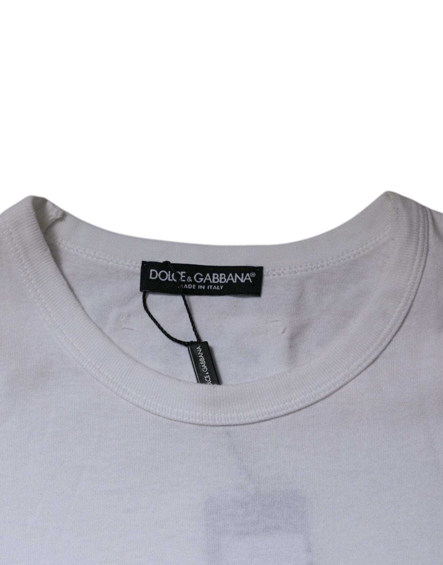 White Stripes Crew Neck Short Sleeves T-shirt-Dolce & Gabbana-LabelTerrace.com