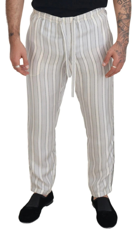 White Stripes Silk Lounge Trouser Pants-Dolce & Gabbana-LabelTerrace.com
