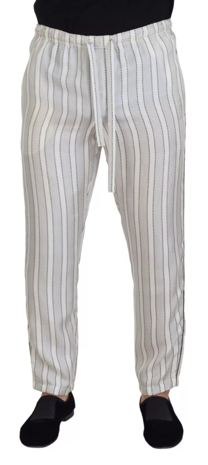 White Stripes Silk Lounge Trouser Pants-Dolce & Gabbana-LabelTerrace.com
