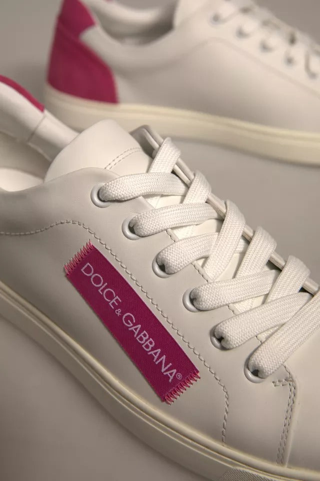White Suede Leather Low Top Sneakers Shoes-Dolce & Gabbana-LabelTerrace.com