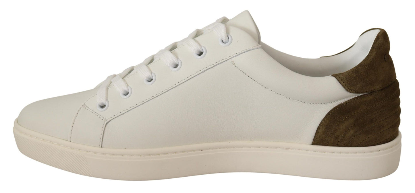 White Suede Leather Mens Low Tops Sneakers-Dolce & Gabbana-LabelTerrace.com