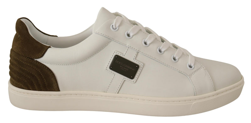 White Suede Leather Mens Low Tops Sneakers-Dolce & Gabbana-LabelTerrace.com