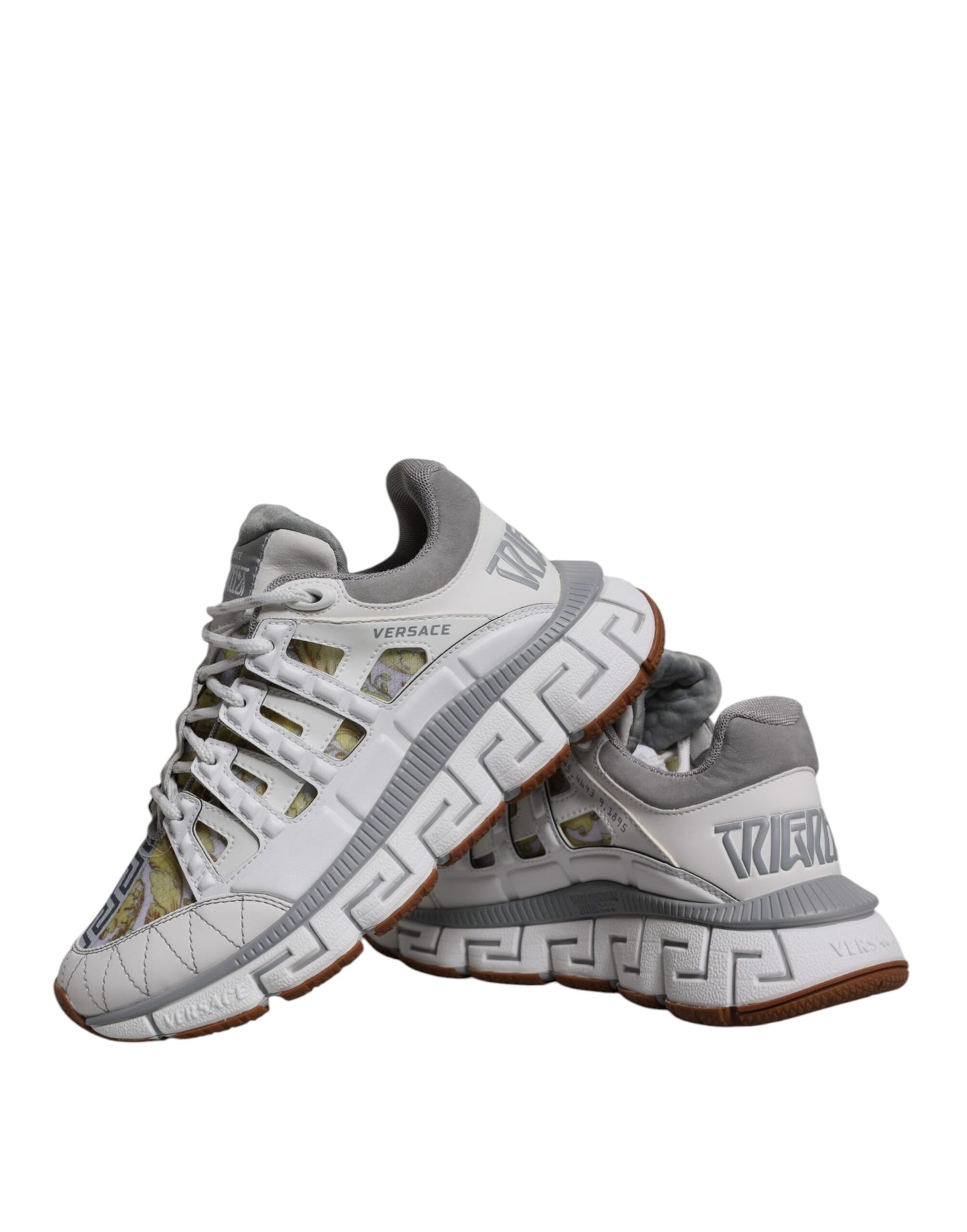 White Trigreca Barocco Print Low Top Sneakers Shoes-Versace-LabelTerrace.com