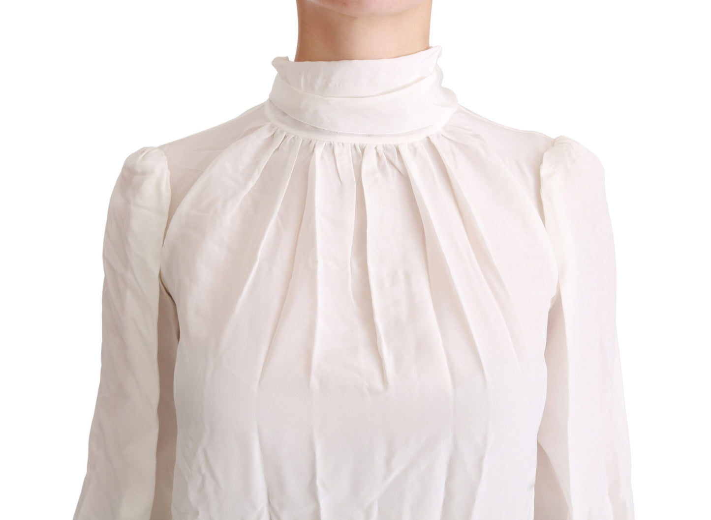White Turtle Neck Blouse Shirt Silk Top-Dolce & Gabbana-LabelTerrace.com