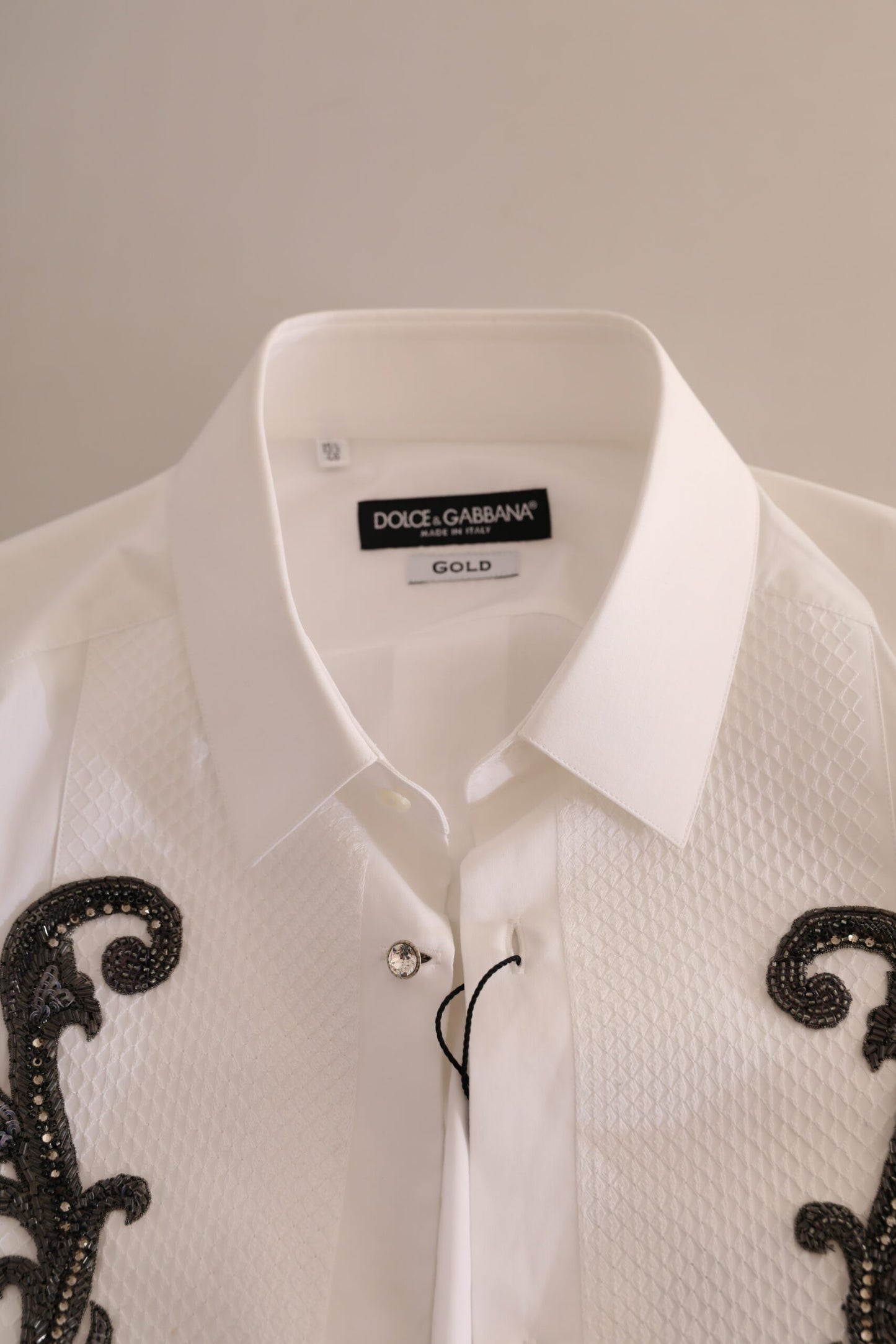White Tuxedo Slim Fit Baroque Shirt-Dolce & Gabbana-LabelTerrace.com
