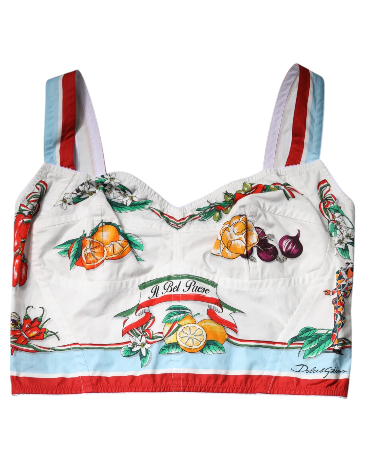 White Vegetable Print Sweetheart Cropped Top-Dolce & Gabbana-LabelTerrace.com
