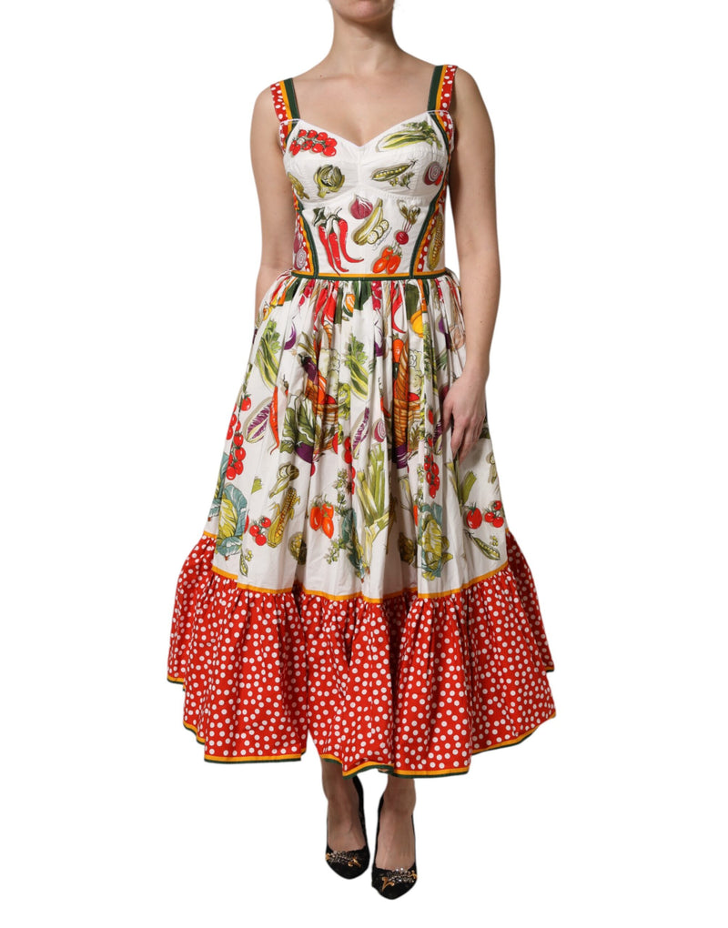 White Vegetables Sleeveless A-line Dress-Dolce & Gabbana-LabelTerrace.com
