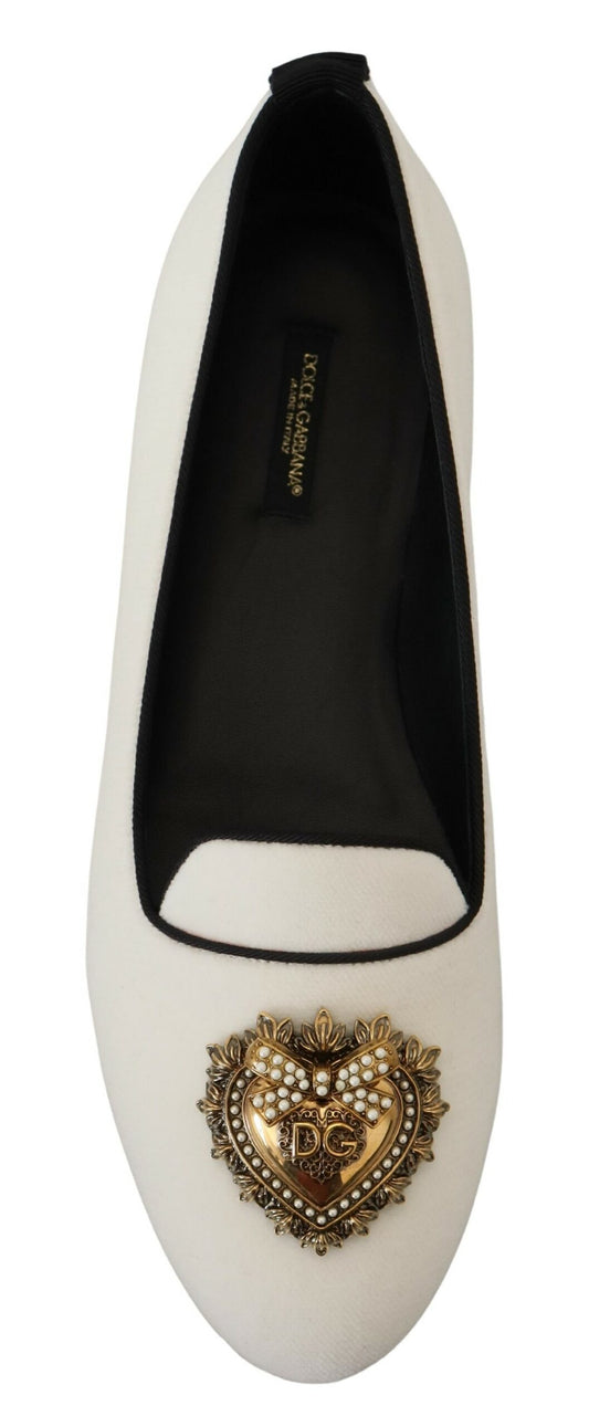 White Velvet Slip Ons Loafers Flats Shoes-Dolce & Gabbana-LabelTerrace.com