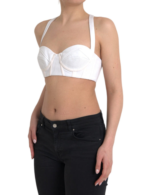 White Viscose Bustier Sleeveless Cropped Top-Versace-LabelTerrace.com