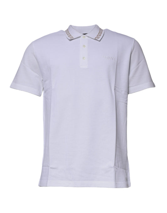 White Viscose Collared Men Polo Short Sleeves T-shirt-Versace-LabelTerrace.com