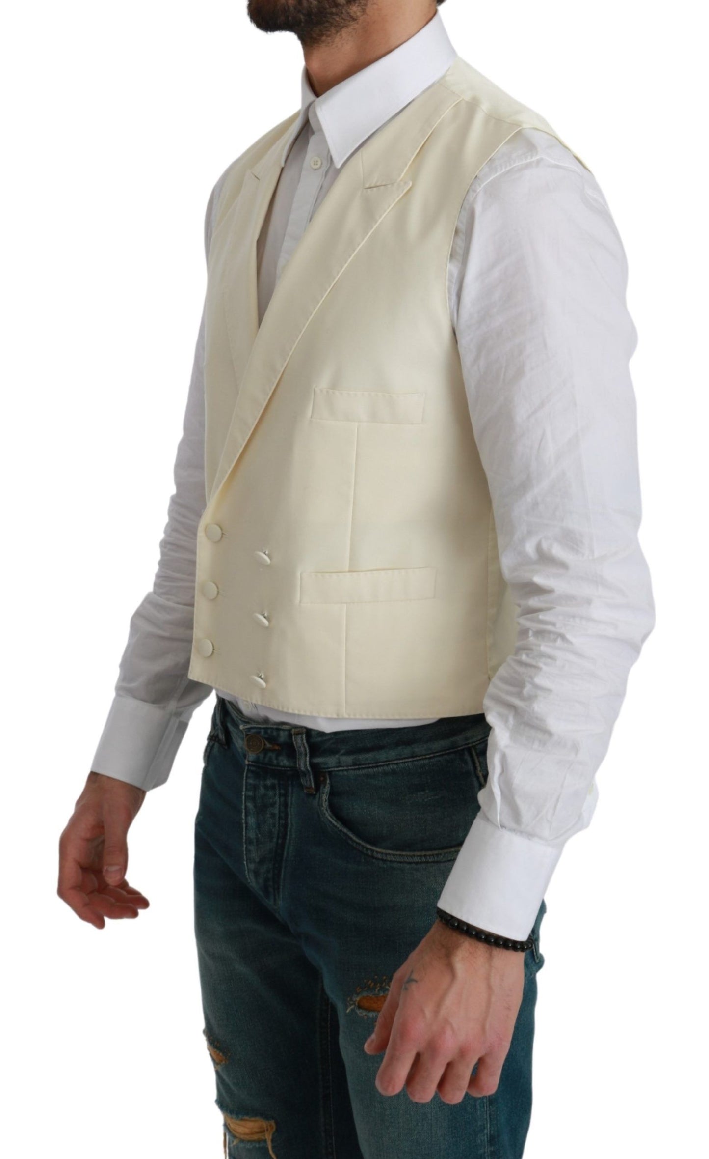 White Waistcoat Formal Wool Vest-Dolce & Gabbana-LabelTerrace.com