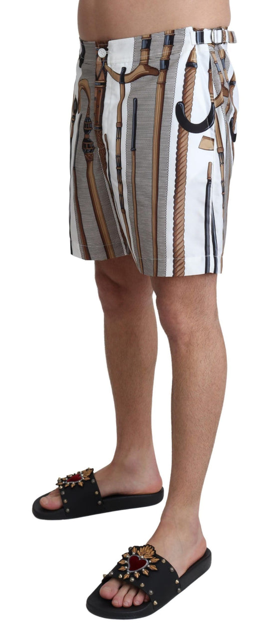 White Walking Stick Beachwear Shorts Swimshorts-Dolce & Gabbana-LabelTerrace.com