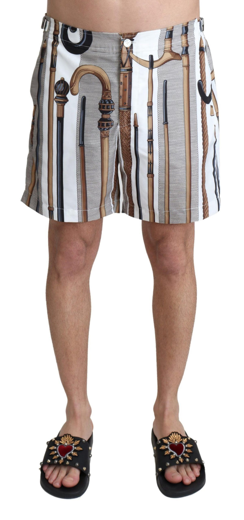 White Walking Stick Beachwear Shorts Swimshorts-Dolce & Gabbana-LabelTerrace.com