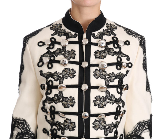 White Wool Black Floral Baroque Jacket-Dolce & Gabbana-LabelTerrace.com