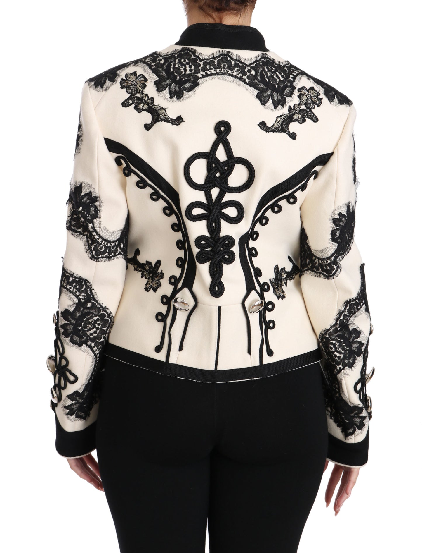 White Wool Black Floral Baroque Jacket-Dolce & Gabbana-LabelTerrace.com