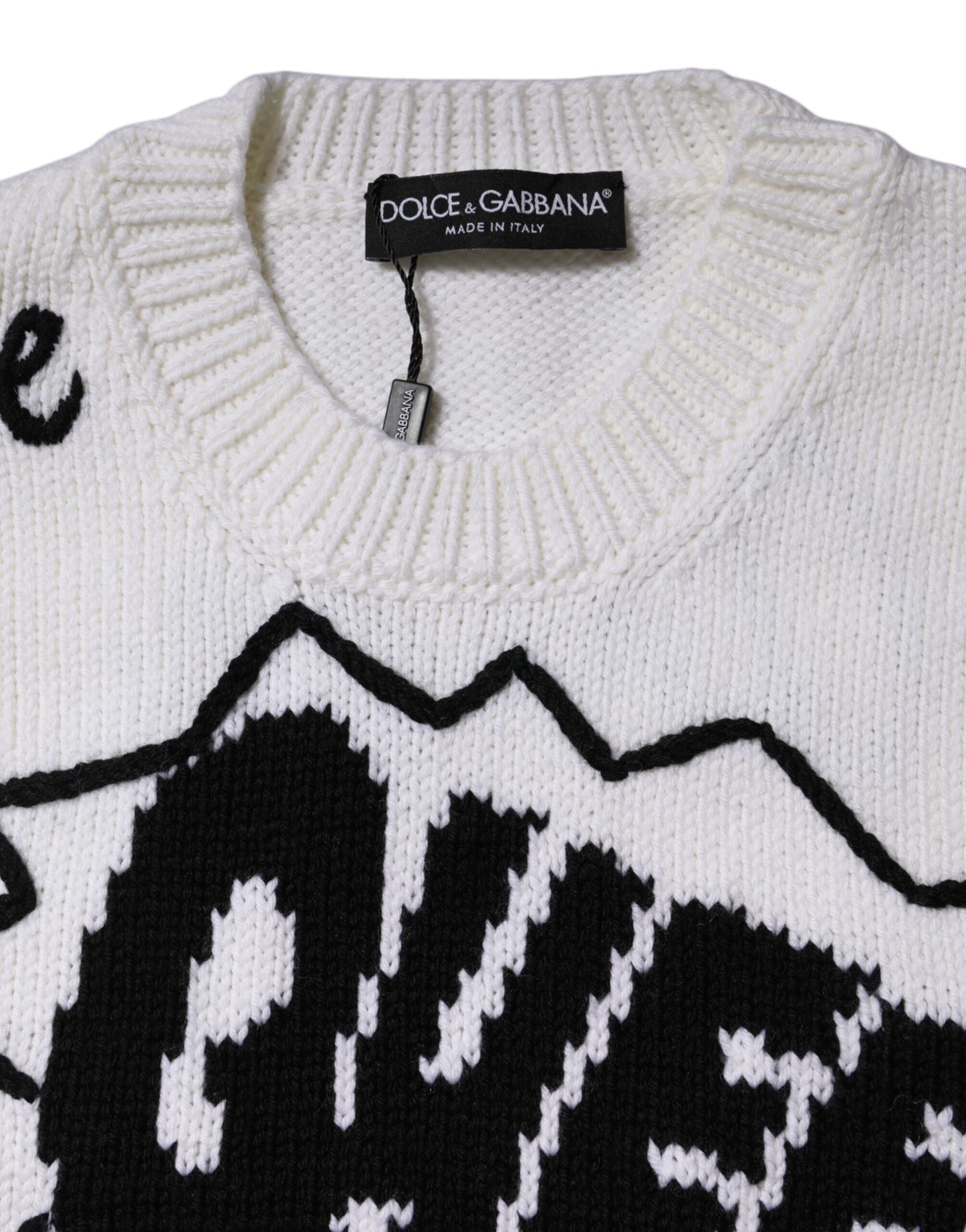 White Wool Knit Crew Neck Pullover Sweater-Dolce & Gabbana-LabelTerrace.com