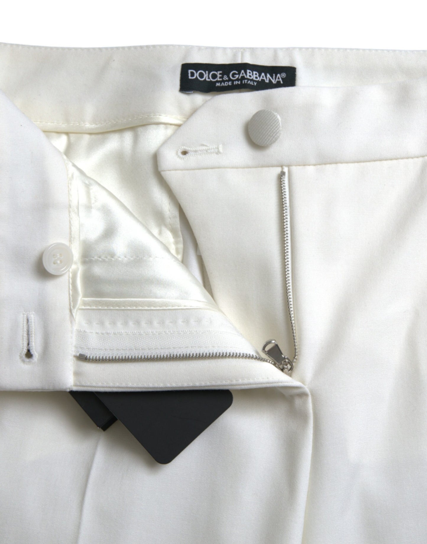 White Wool Mid Waist Tapered Pants-Dolce & Gabbana-LabelTerrace.com