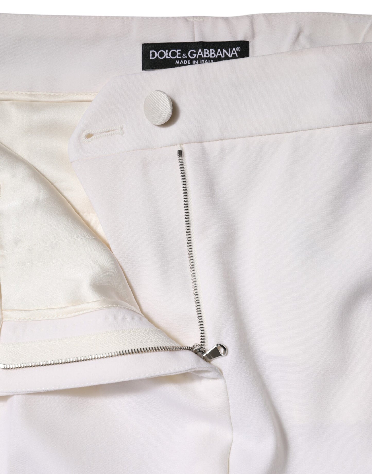 White Wool Mid Waist Tapered Pants-Dolce & Gabbana-LabelTerrace.com