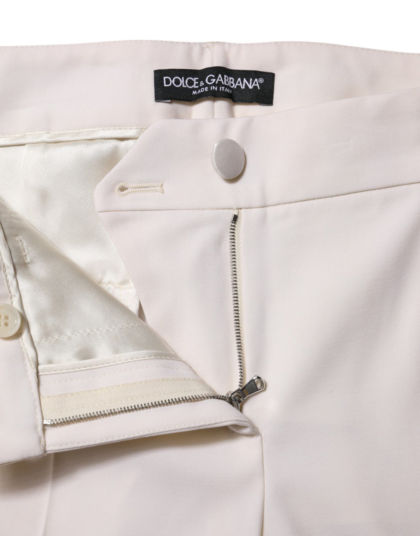 White Wool Mid Waist Tapered Trouser Pants-Dolce & Gabbana-LabelTerrace.com