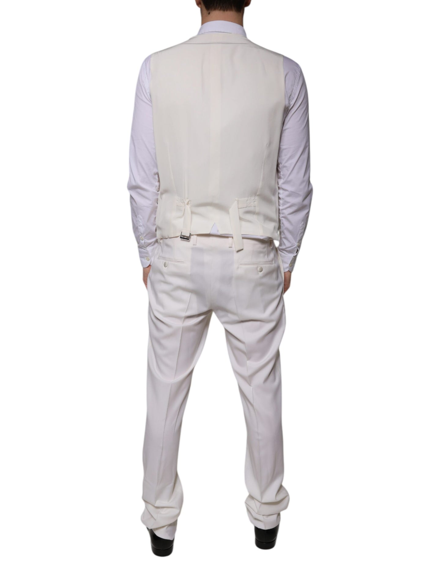 White Wool Silk 3 Piece SlimFit Formal Suit-Dolce & Gabbana-LabelTerrace.com