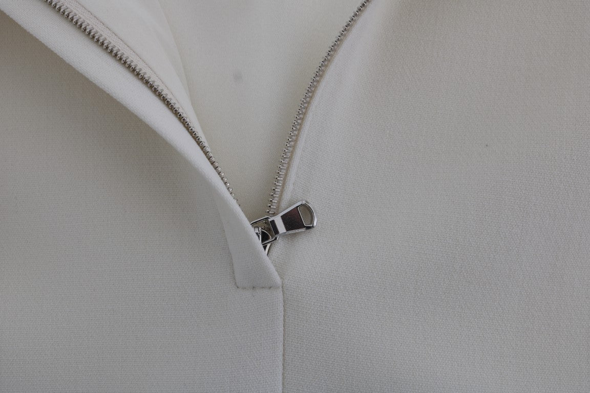 White Wool Stretch Brooch Shift Dress-Dolce & Gabbana-LabelTerrace.com