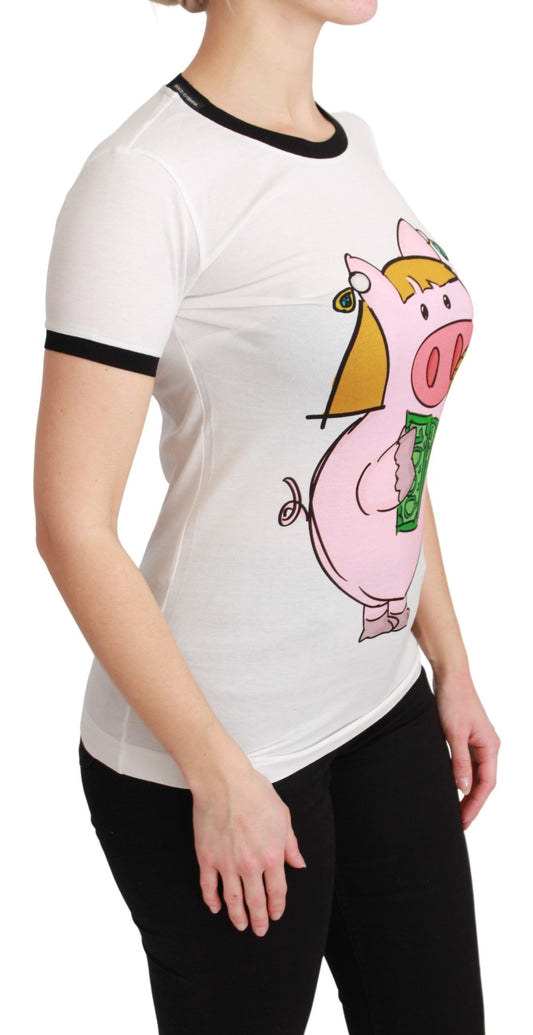 White YEAR OF THE PIG Top Cotton T-shirt-Dolce & Gabbana-LabelTerrace.com