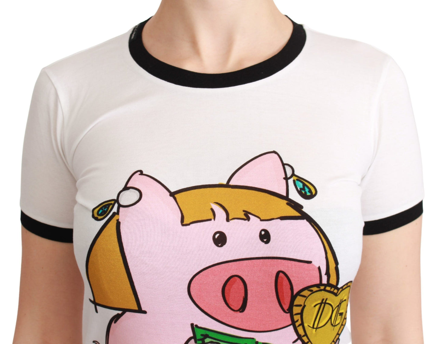 White YEAR OF THE PIG Top Cotton T-shirt-Dolce & Gabbana-LabelTerrace.com