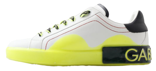 White Yellow Portofino Leather Sneakers Shoes-Dolce & Gabbana-LabelTerrace.com