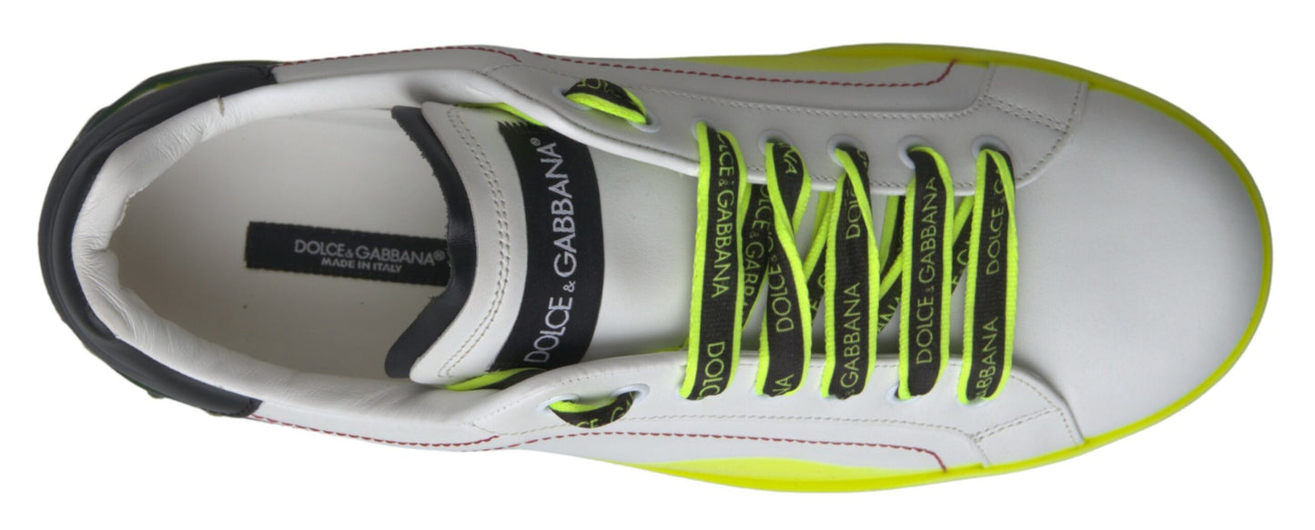 White Yellow Portofino Leather Sneakers Shoes-Dolce & Gabbana-LabelTerrace.com