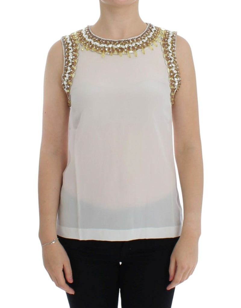 White crystal embellished tank top-Dolce & Gabbana-LabelTerrace.com