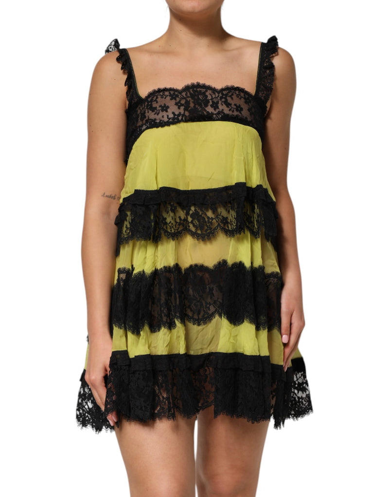 Yellow Black Babydoll Chemise Lingerie Dress-Dolce & Gabbana-LabelTerrace.com