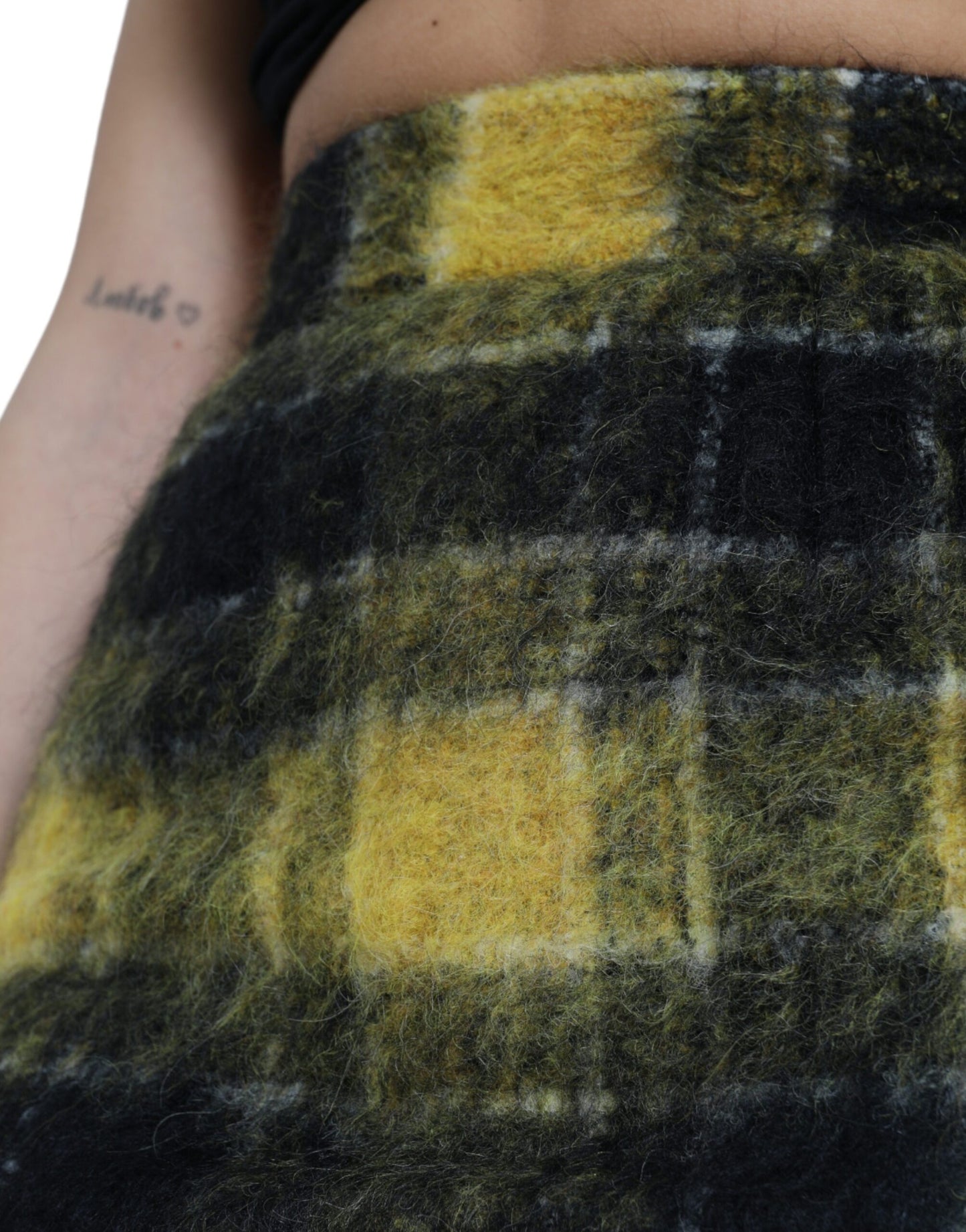 Yellow Black Brushed Checked Wool Pencil Cut Skirt-Dolce & Gabbana-LabelTerrace.com