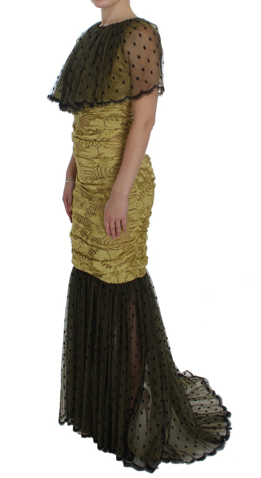 Yellow Black Floral Lace Ricamo Gown Dress-Dolce & Gabbana-LabelTerrace.com